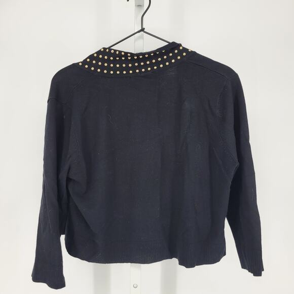 Ronni Nicole Womens Sz L Open Front Cardigan Sweater Black Gold Studded - Picture 4 of 4